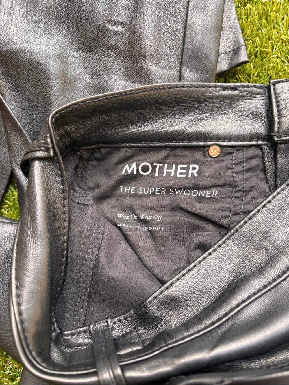 MOTHER Black Leather 'The Super Swooner' Pants